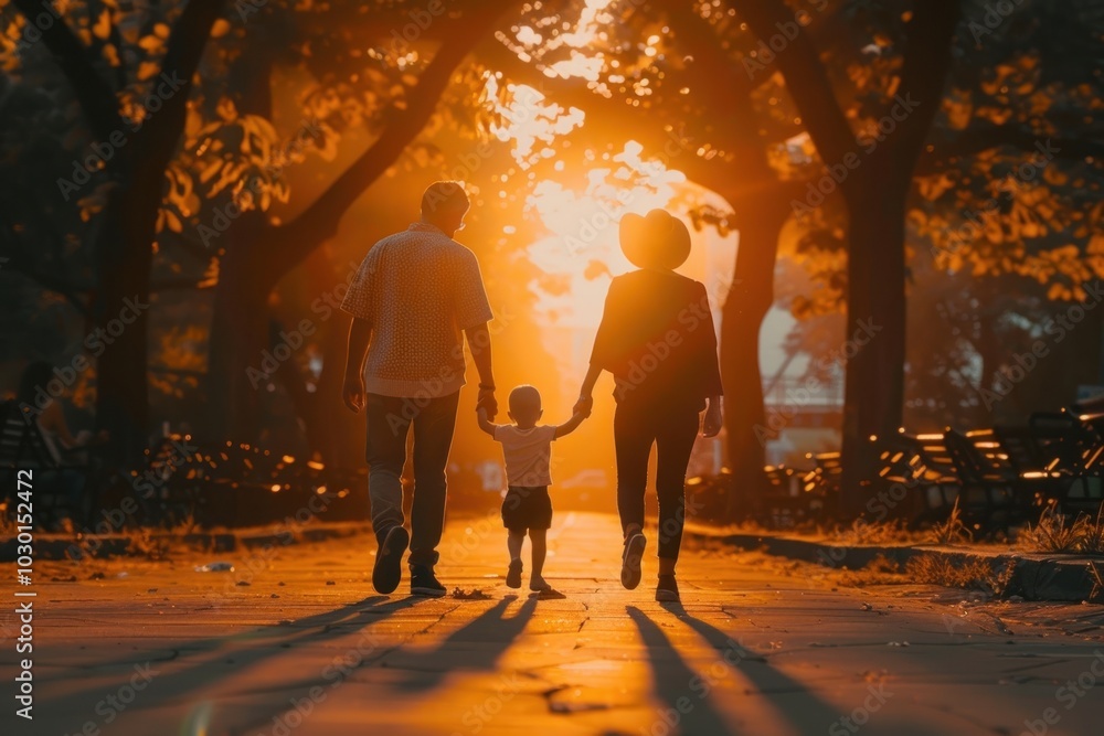 Canvas Prints Evening walking sunset family.