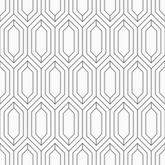Vector seamless hexagons pattern. Modern stylish texture of elongated hexagons. Grid motif. Outline hexagons pattern. Geometric black and white seamless vector background.