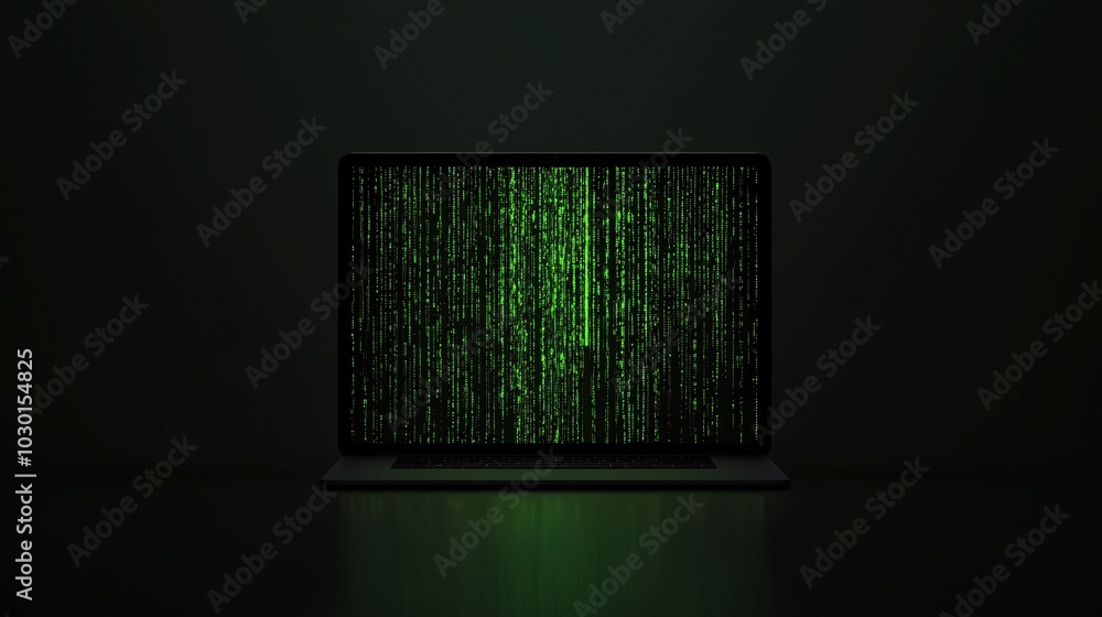 Poster a conceptual image of 'privacy mode' on a computer, showing a darkened screen with only minimal, sec