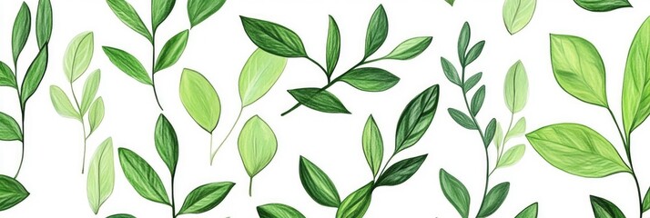 Pattern of green leaves and plants. Pencil drawing of a naturally occurring scene. Basic design for organic plants.