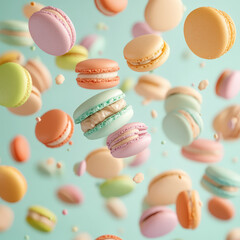 Obraz premium Colorful Macarons Tumbling Through the Air