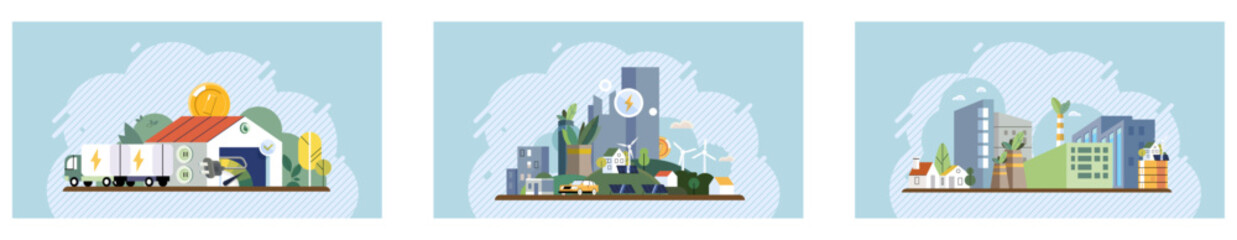 Obraz premium Sustainability concept. Agribusiness, urban sustainability, and renewable energy initiatives are central themes. Ideal for environmental awareness, green urban planning, sustainable agriculture