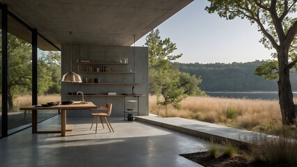 Obraz premium AI-Generated image of Minimalistic Futuristic Modern House in the Nature
