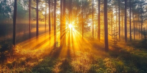 Obraz premium The warm sunshine of the early morning in the forest
