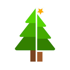 Green pine tree winter star christmas icon flat vector design
