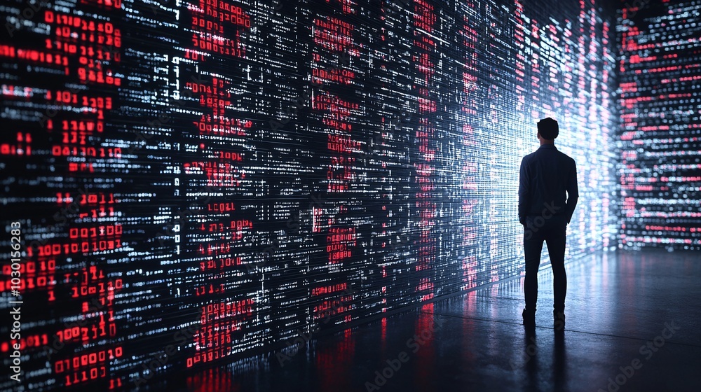 Poster a digital safe bursting with encrypted files, while a hacker stands outside confused by the multiple