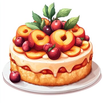 recommend clip art: Delicious Peach and Cherry Cake Illustration