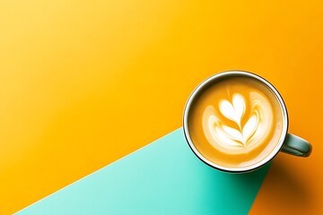 This captivating stock photo captures the essence of a perfect latte, presented in a modern ceramic mug against a bold solid color backdrop