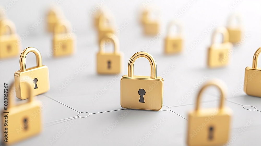 Poster a user profile surrounded by padlocks, privacy settings, and encrypted code, representing how person
