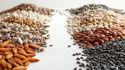 Obraz premium 100 different seeds, centered layout, white clean background, 3D illustration