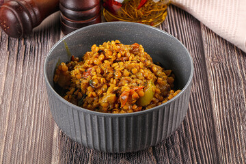 Vegan garnish - lentil with vegetables