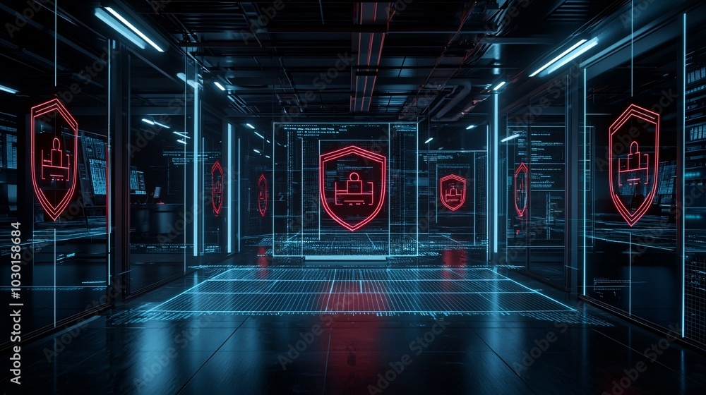 Aufkleber a conceptual image of data breach protection, showing glowing shields rising from the ground to bloc
