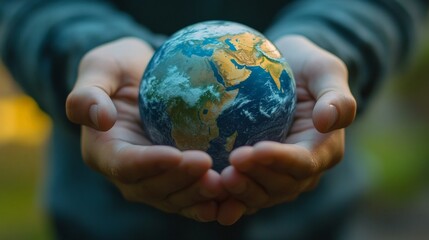 Close-up of Hands Holding a Miniature Earth Globe