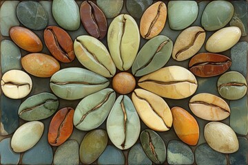 Coffee bean spirograph design in earth tones - decorative pattern for art and design projects