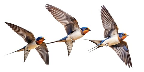Fototapeta premium Minimalist illustration of flying swallows on white background
