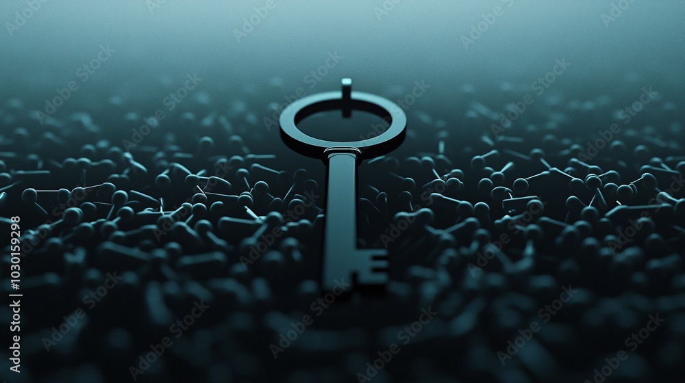 Poster a massive digital key floating above a sea of personal data points, symbolizing the importance of en