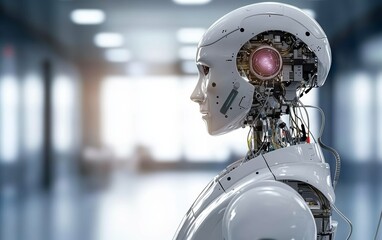 Fototapeta premium An autonomous healthcare robot scanning hospital rooms, checking patient vitals, and updating medical records with AI-driven accuracy