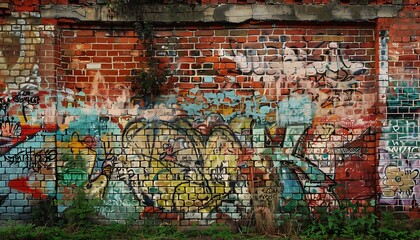 Colorful graffiti on a brick wall. Abstract background for design.