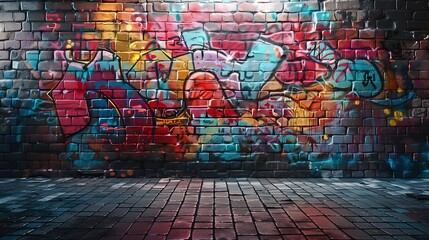 Colorful graffiti on a brick wall. Abstract background for design.