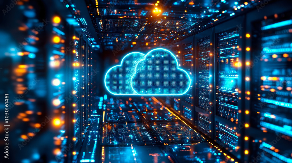 Poster hybrid cloud integration architecture in data center with ai seamless connectivity visualization, on