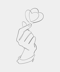 Simple line drawing of a hand holding a heart shape, symbolizing love, care, and affection in minimalist black-and-white style.