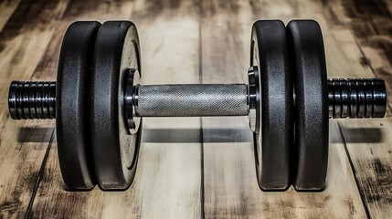 An isolated image of a sturdy black dumbbell, highlighting its durability and functionality as a key piece of workout gear