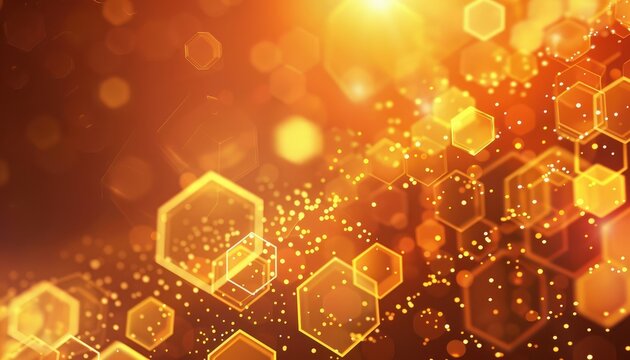Abstract Background with Golden Hexagons and Bokeh Lights