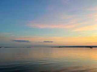 Bright sunset over the river Volga near Kazan, Russia