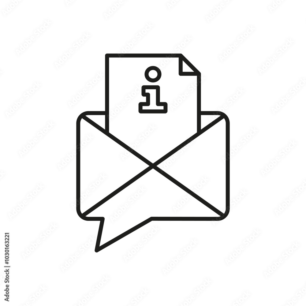 Poster email with information document line icon for support and communication. email and info document sig