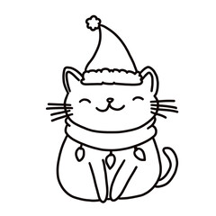 Christmas cat in a hat, ideal for use in coloring pages, DIY Christmas crafts, or as a decorative element for printable templates and worksheets