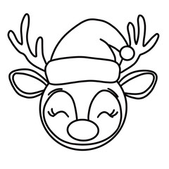 Christmas deer in a head coloring page, outline with delicate branches, perfect for winter-themed coloring books and educational materials for kids or adults during holiday craft activities