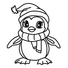 in a clean, black and white design, great for use in Pinguin in Christmas hat, coloring activities, Christmas invitations, or as elements in festive DIY projects, coloring page, coloring page,