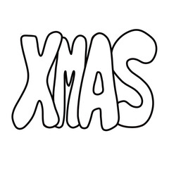 Written word XMAS, with minimal line art, perfect for holiday-themed coloring pages and DIY Christmas cards or seasonal printables for both kids and adults