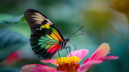 Vibrant Butterfly Resting on Pink Flower