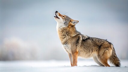 Fototapeta premium Minimalist photo of a winter scene with a coyote howling