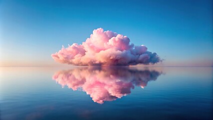 Minimalist pink and pink cloud reflecting in lake water