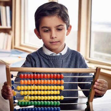 boyl child counting with abacus, AI generated