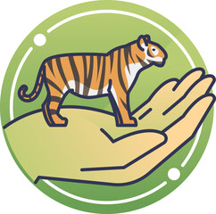 A tiger stands on a hand, symbolizing strength and protection.