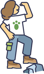 Illustration of an animal rights worker in a paw print shirt, symbolizing strength and advocacy.
