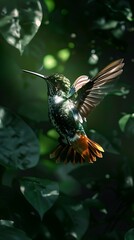 Fototapeta premium The wings of a hummingbird are moving rapidly generated AI