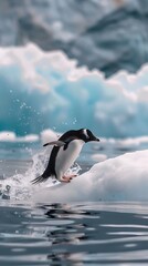 Obraz premium Despite the ice floes, Adelie Pengui was able to jump between them generated by AI