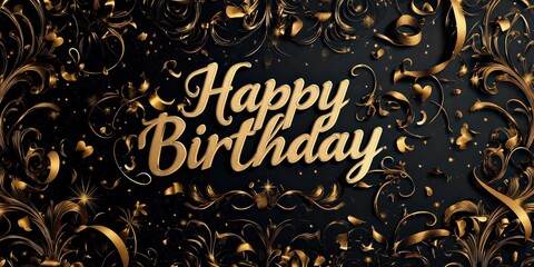  Luxurious "Happy Birthday" card vector featuring black and gold elements.