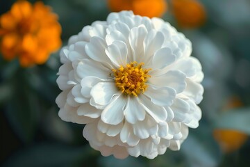 White marigold flowers in the garden. Selective focus.