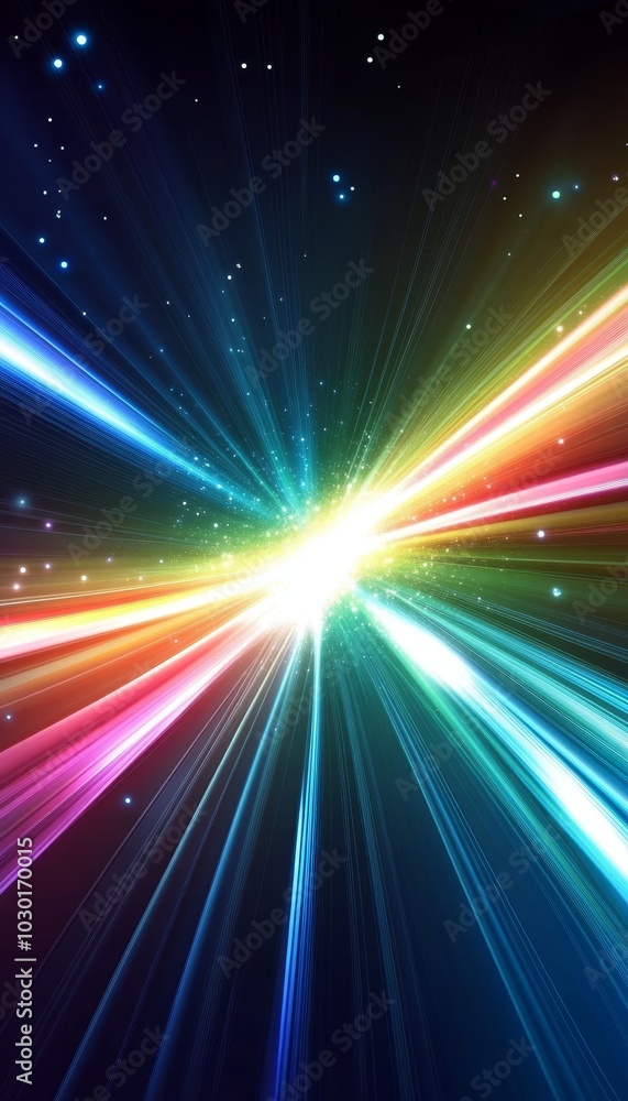 Poster abstract colorful light streaks background, spectrum of colors, rainbow exploding with bright flash.