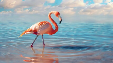 Pink Flamingo in a Blue Lagoon