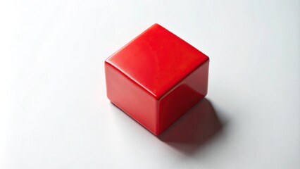 Minimalist red cube isolated on white background