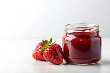 Minimalist red strawberry jam isolated on white background