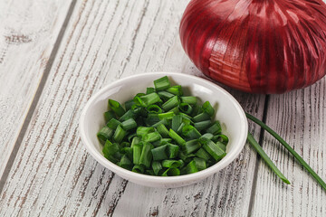 Diced green onion in the bowl