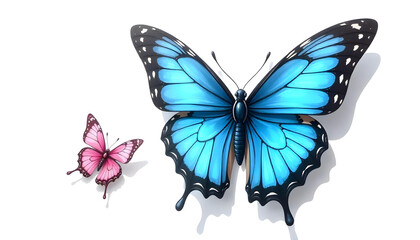 Obraz premium blue butterfly with large wings and a pink butterfly