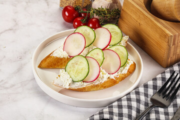 Bruschetta with soft cheese and radishes